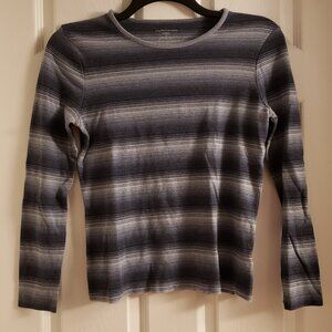 Croft & Barrow Women's Long Sleeve Blue Striped Top T Shirt Blue Gray Pima Small
